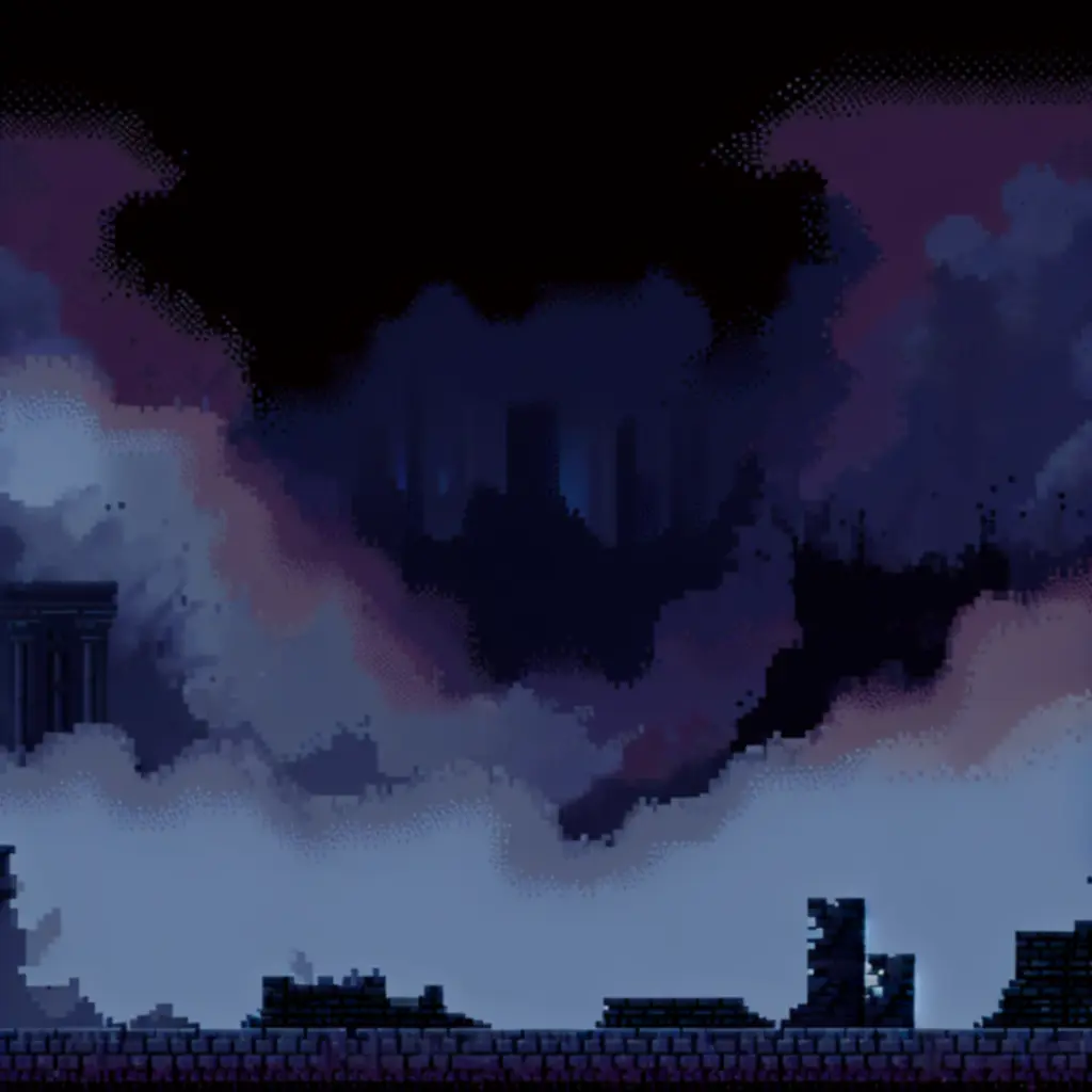 Mroczna, pixel-artowa panorama świata Elderand